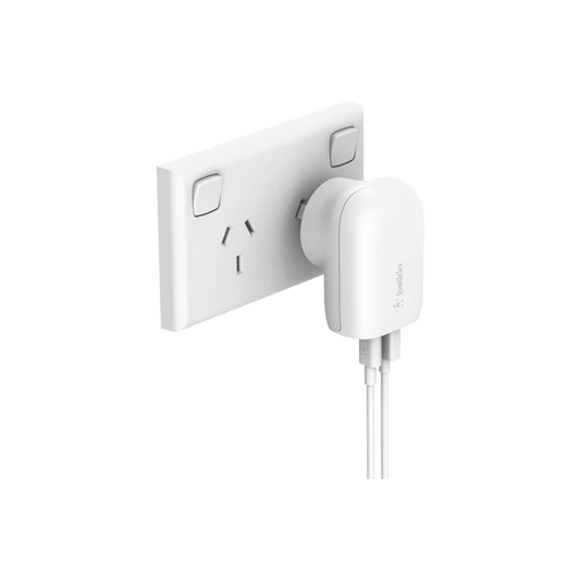 Belkin 42W Dual Port Wall Charger - USB-C (30W) + USB-A (12W) PPS Fast Charging - White