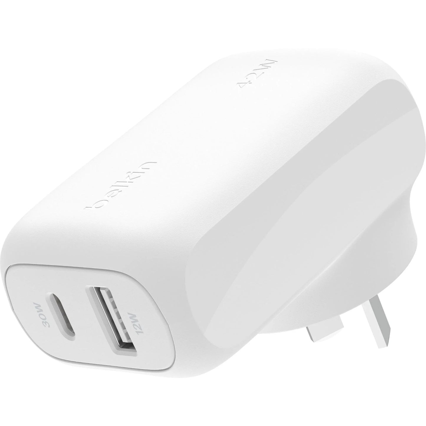 Belkin 42W Dual Port Wall Charger - USB-C (30W) + USB-A (12W) PPS Fast Charging - White