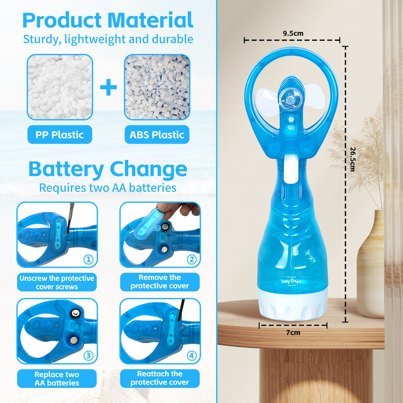Handhold Battery Powered Water Spray Fan - Portable Cooling Mist Fan