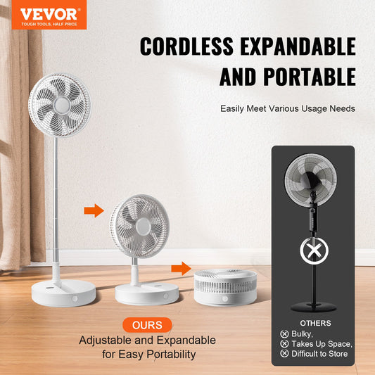 VEVOR 12" Foldable Oscillating Fan - Remote Control Rechargeable Standing Fan