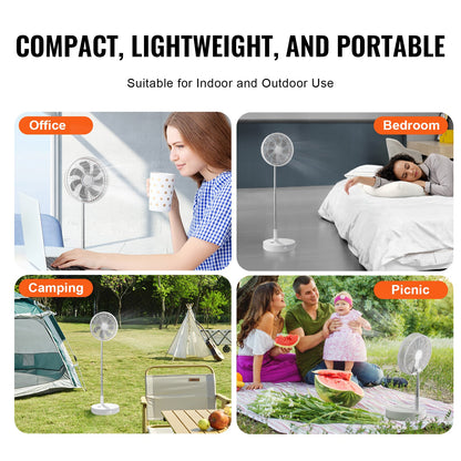VEVOR 12" Foldable Oscillating Fan - Remote Control Rechargeable Standing Fan